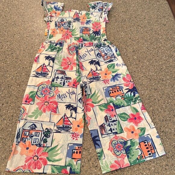 GYMBOREE Linen-Blend Smocked Jumpsuit - Italian Riviera NEW - Picture 7 of 7
